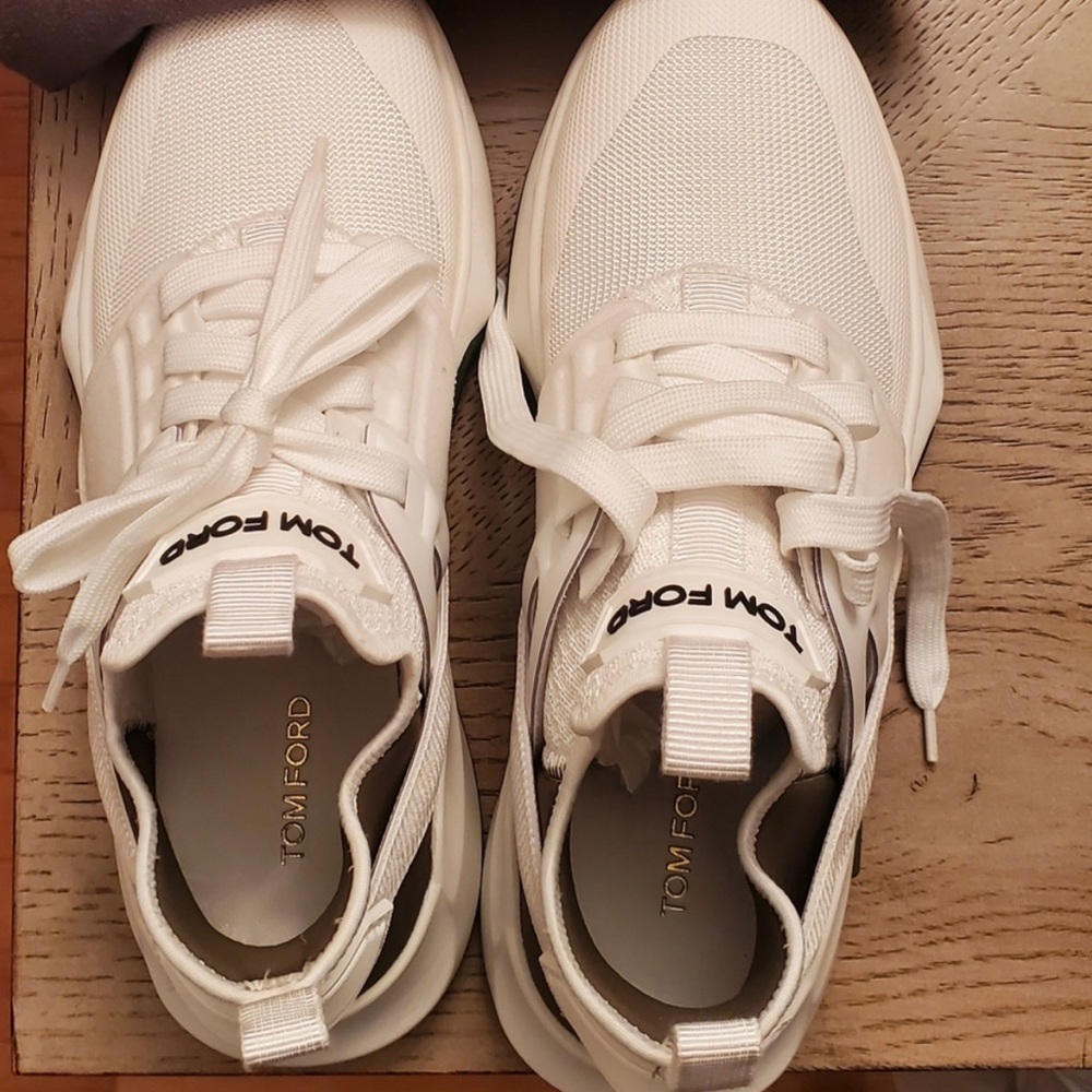 Tom Ford White & Khaki Jago Sneakers - Size 39.5EU (box included) - Picture 5 of 13